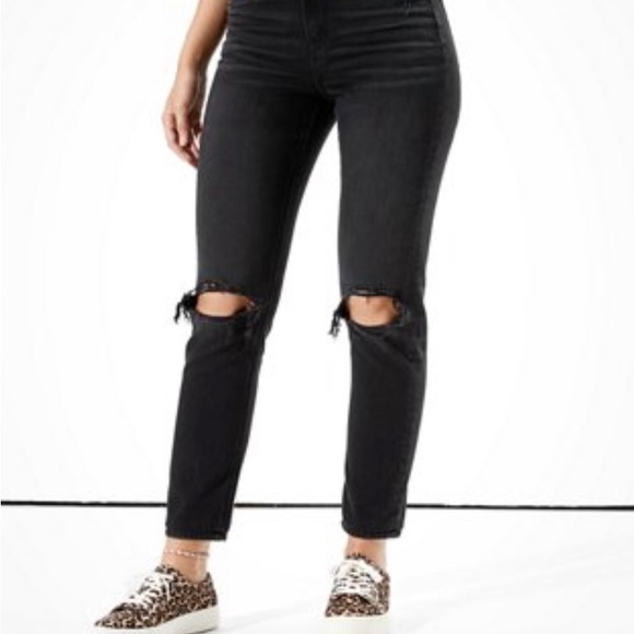 Black American Eagle high waist mom distressed boot cut jeans - Picture 7 of 12